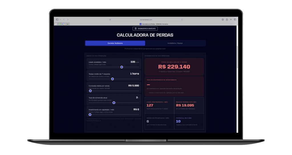 Calculadora de Perdas - Saiba como parar de perder leads imobiliários, faça o diagnóstico